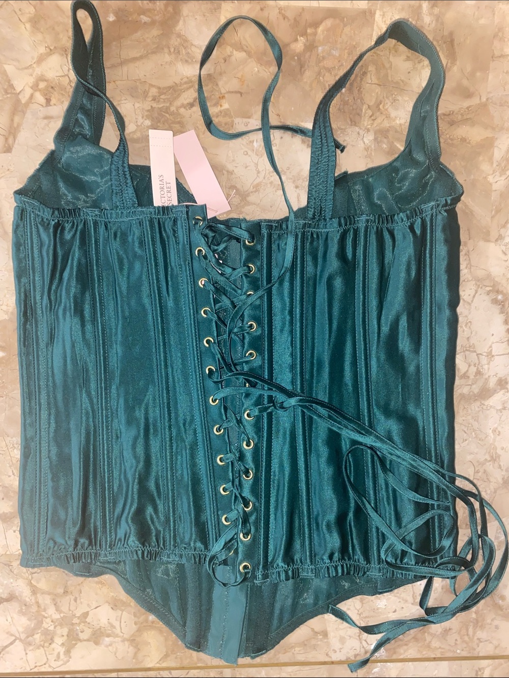 Victoria's Secret Teal Satin Lace-Up Bustier Bodysuit